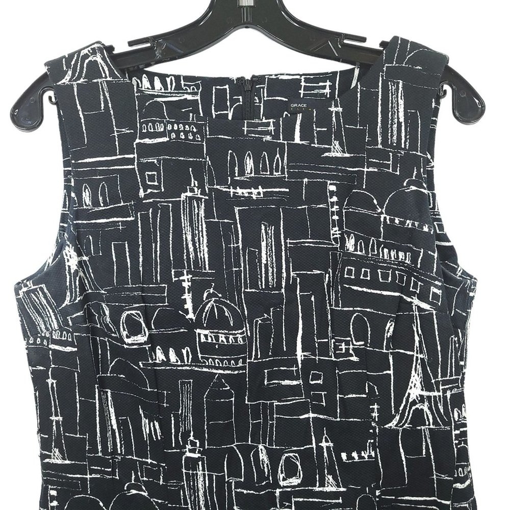 Grace Elements City Print Sleeveless Scoop Neck Dress Womens Sz 10 Black White - Picture 3 of 10